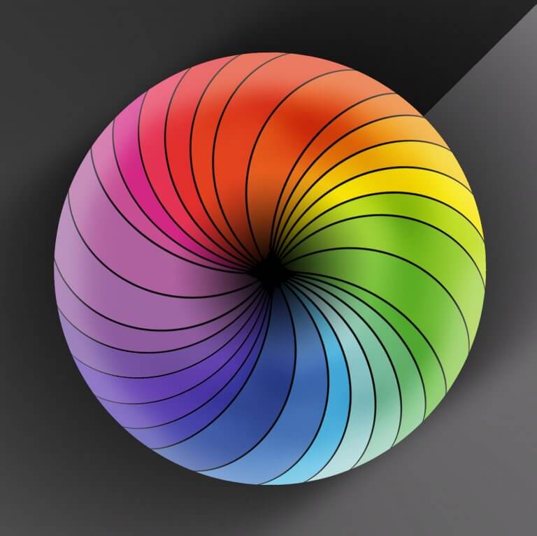 Moderne Kunst-Grafik, mit Adobe Illustrator erstelltes Motiv Farbkreis der harmonisch in 3D Optik ein breites Farbspektrum darstellt.