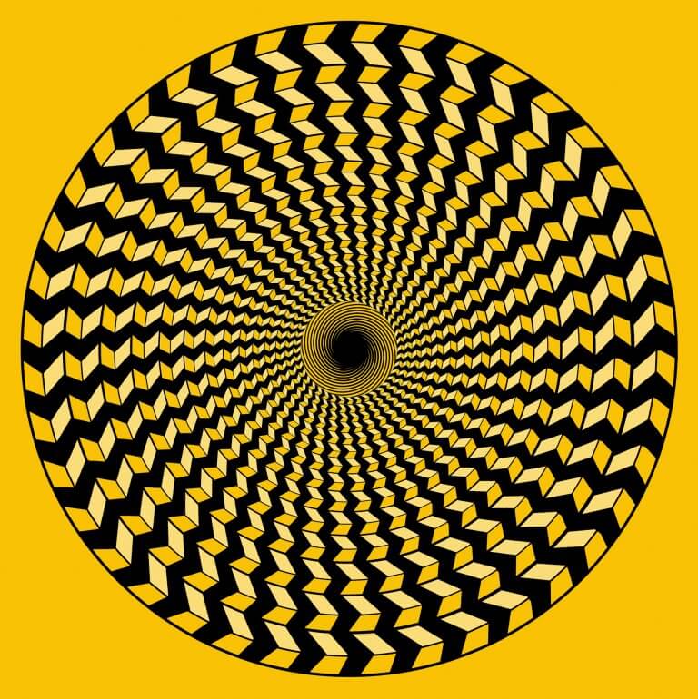 Moderne Kunst-Grafik, mit Adobe Illustrator erstelltes Motiv "kommindenkreis". Hiebei handelt es sich um im Kreis zueinander gedreht Rauten die zur Mitte hin kleiner werden. Es entsteht der optische Eindruck der Drehbewegung.