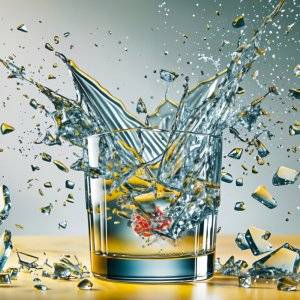Bilderwelten zeigt eine Himbeere die in ein Glas fällt und dabei das Glas zerbricht. und daher der Name kampf himbeere