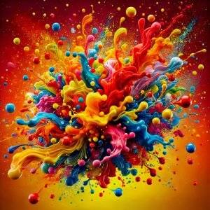 Explosive Bildkunst: Farben in Rot, Gelb, Blau und Pink wirbeln dynamisch in einer leuchtenden Explosion – Armin Mumper.