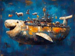 Surreale Fotokunst: Ein gigantisches U-Boot in Form eines Fisches trägt Tiere auf seinem Rücken – Armin Mumper.